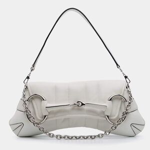 Gucci White Leather Shoulder Bag with Silver Chain